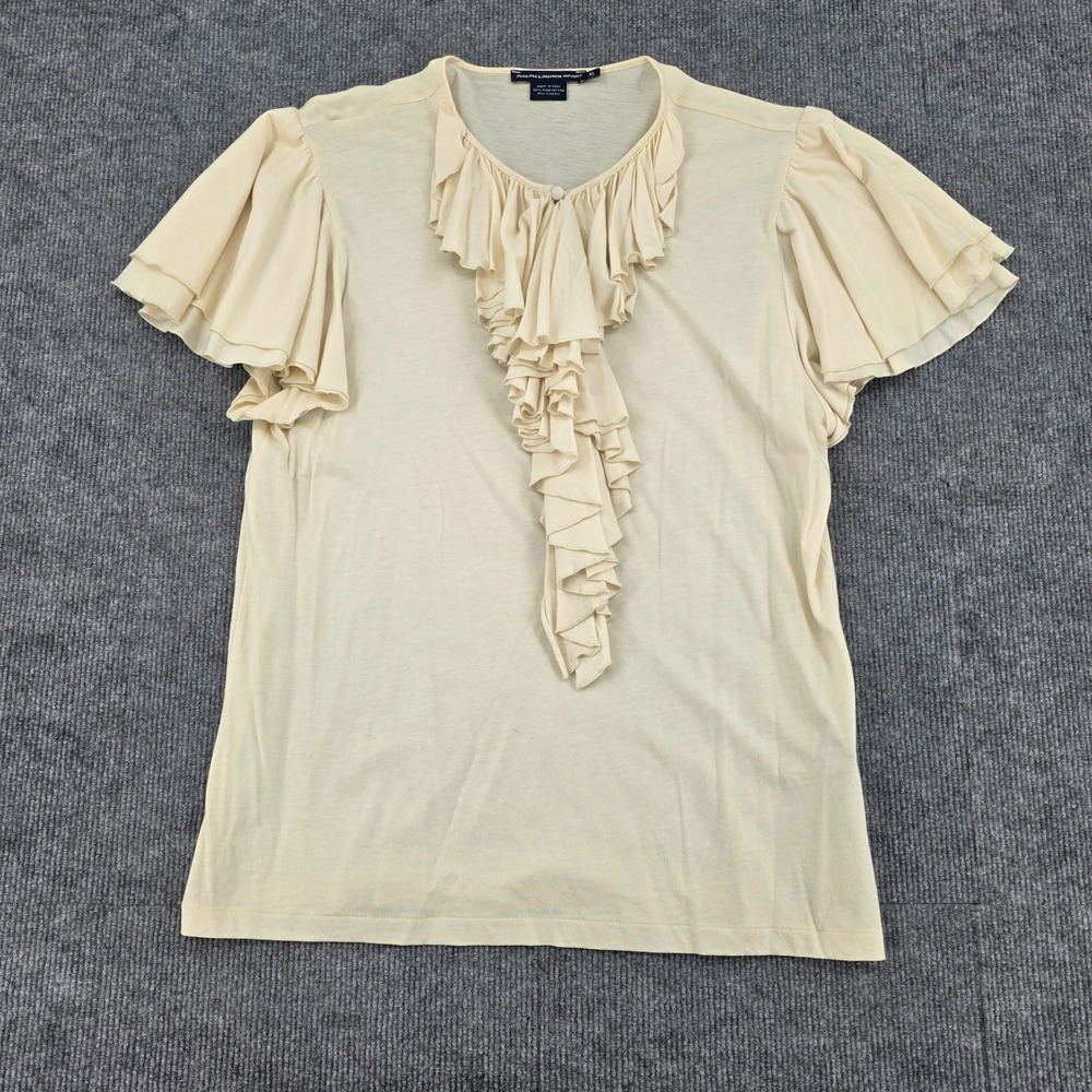 Ralph Lauren Sport Cream Ruffle Front Pima Cotton Flutter Sleeve Blouse XL